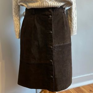 🇨🇦 Vintage ‘70s Tellement Vous Chocolate Brown Suede Skirt, Size 13/14